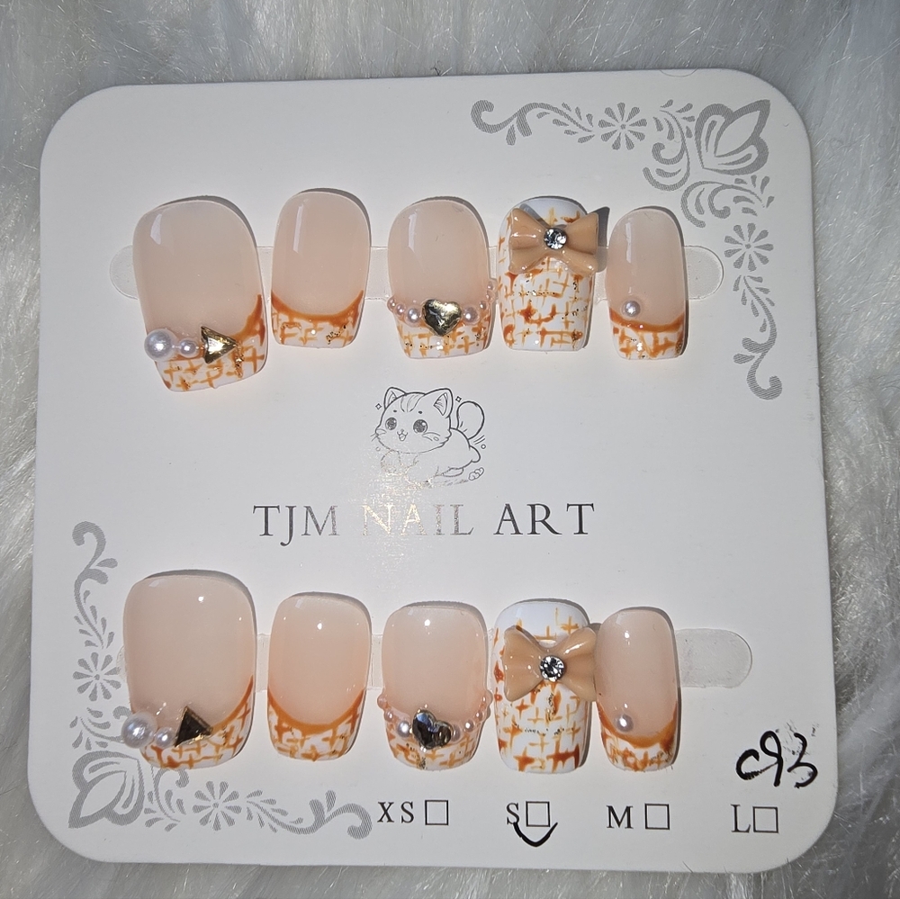 TJM Nail Art Press-On Nails with Orange Accents